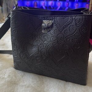 ☠️BETSEY JOHNSON Tote HALLOWEEN Purse Skull Embossed Black Satchel Handbag☠️